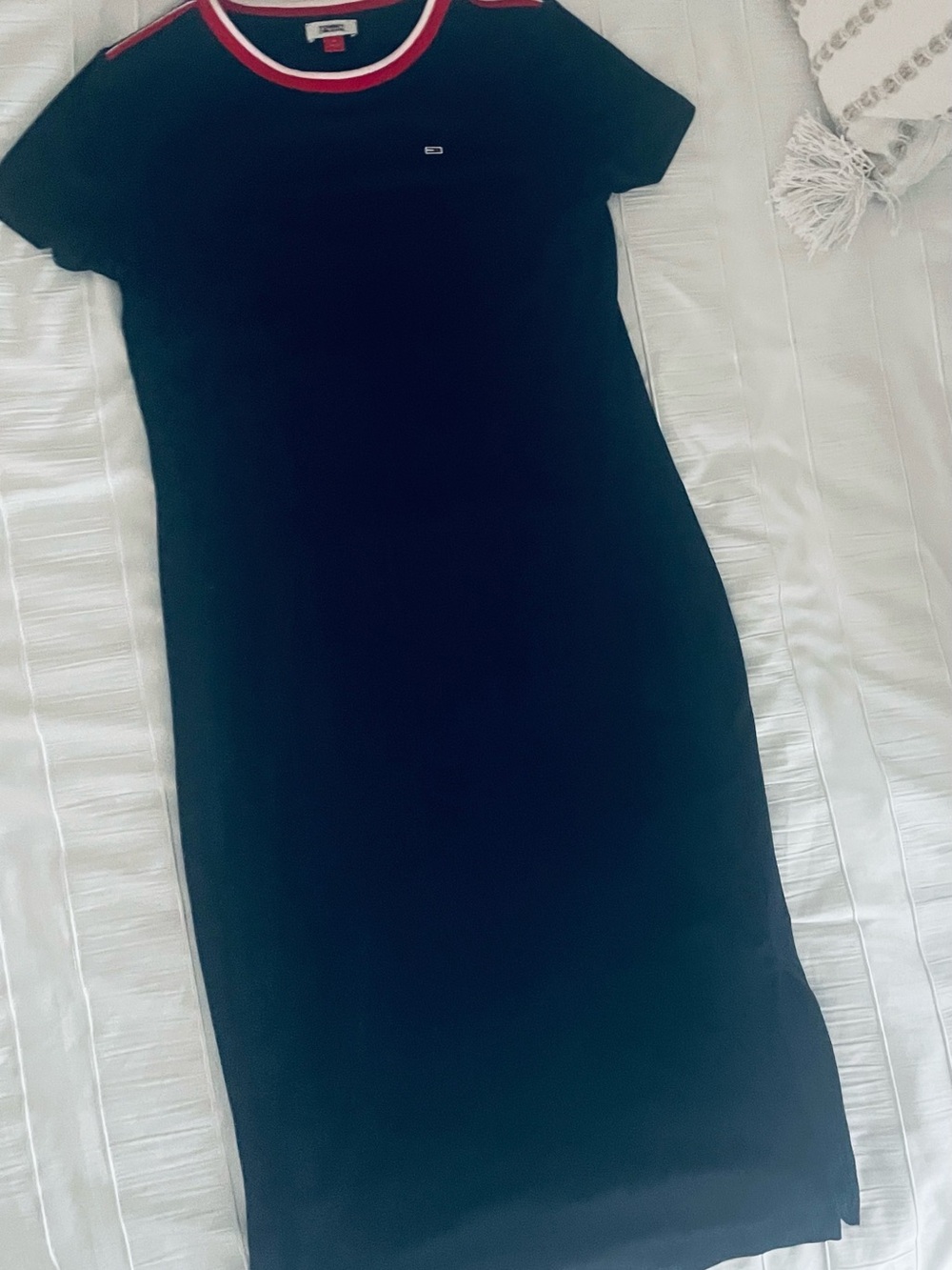 Tall Tommy Hilfiger Black Midi Tee Dress with Red and White Trim